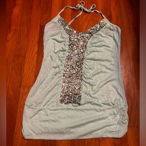 Light aqua color with sequins halter top